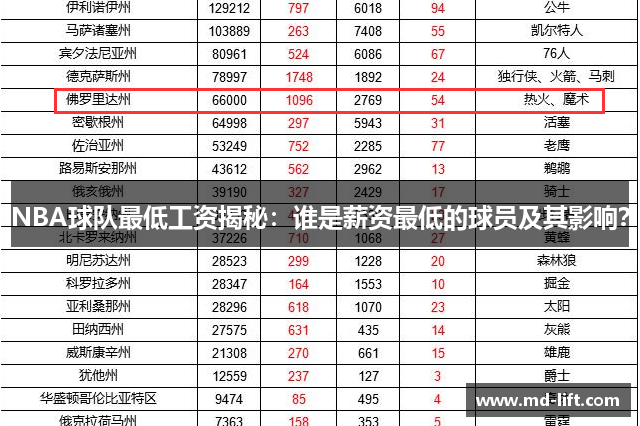 NBA球队最低工资揭秘：谁是薪资最低的球员及其影响？